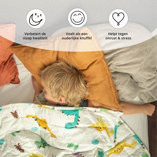 EL-Life Verzwaringsdeken Kind 2,4kg - 90 x 120cm - Zwaartedeken - Weighted Blanket - Verzwaarde Deken - OEKO-TEX Katoen - Dino