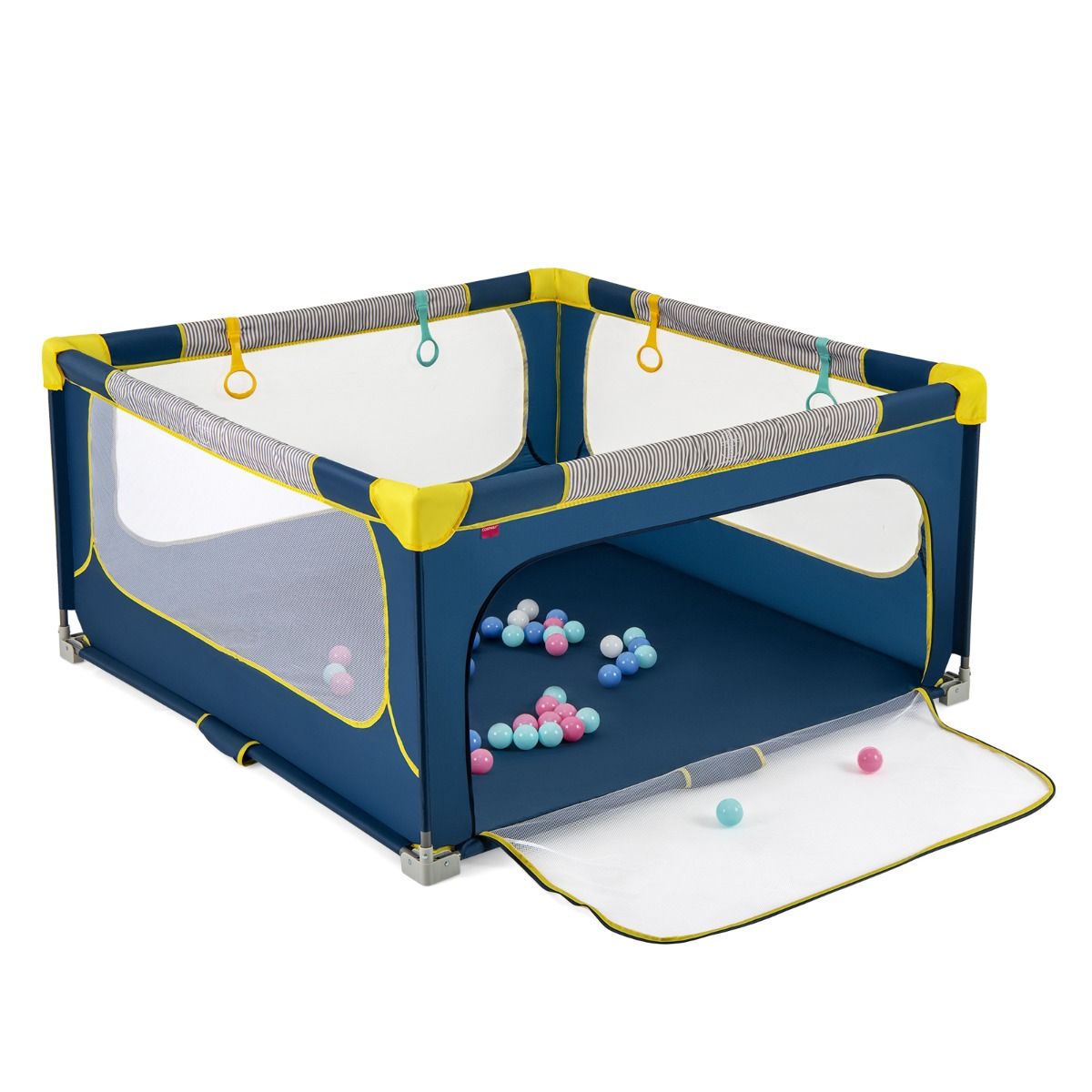 Coast Opvouwbare Babybox - Veiligheidshek met ritssluiting - Inclusief 50 speelballen en 4 hefringen - Grijs 150 x 150 cm