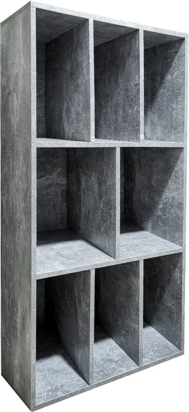 LP vinyl opbergkast - platenkast - opbergen lp vinyl platen - boekenkast - 8 vakken - grijs beton look