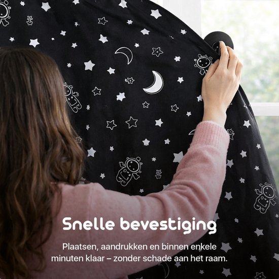 Lunae Draagbaar Verduisteringsgordijn met Zuignappen - 200x130cm - Verduisteringsdoek Zwart - 100% Verduisterende Blackout Curtain - Alternatief voor verduisterend raamfolie - Verduisterende Gordijnen