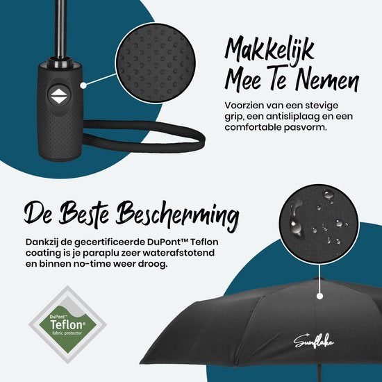 Stormparaplu Opvouwbaar - Stormbestendig tot 140km/u - Automatisch Uitklapbaar - Incl. Beschermhoes en Reisetui - Zwart - Sunflake
