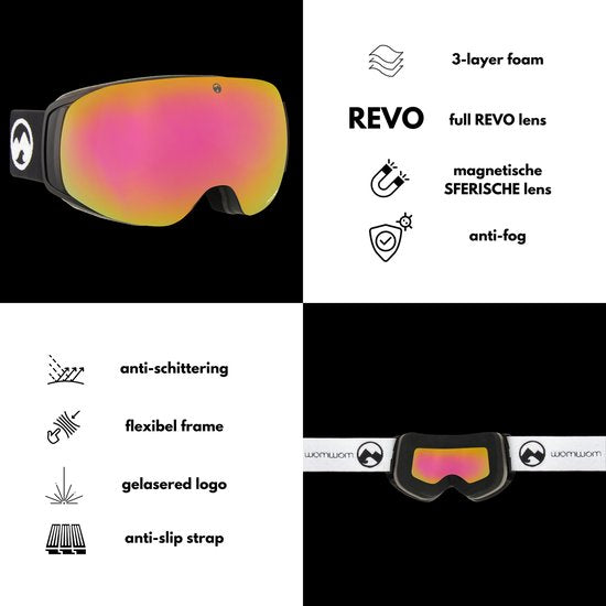 MowMow GRAVITY Skibril + Extra Lens – Magnetisch – Bio-Frame - R-Strap - UV400 - Unisex