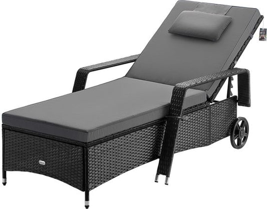Casaria Polyrattan Ligstoel – Incl. Kussen 160 Kg - Zwart Antraciet