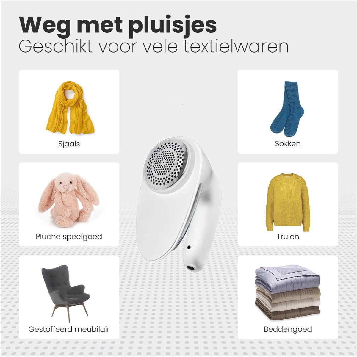 Auronic Elektrische Pluizenverwijderaar - Draadloos - 2 Extra Opzetstukken - Wit