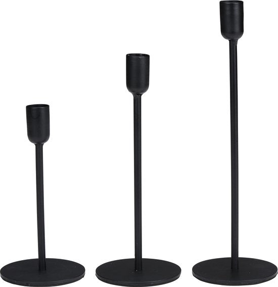Arti Casa Kandelaars - 3 Stuks - Metaal - Voor Ø2cm Kaarsen - Zwart