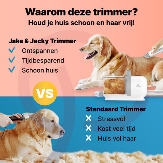 Jake & Jacky Professionele Hondentondeuse – 15-delige  – Met Afzuigsysteem & Opbergtray – 30 x 22 x 14 cm - Grijs