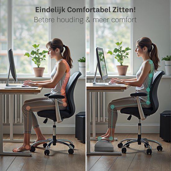 CozySense® Voetensteun Bureau - Ergonomisch Voetenbankje met 2 Hoogtes - Anti-Slip & Wasbare Sherpa Hoes - Voetenkussen voor Thuis & Kantoor - Grijs
