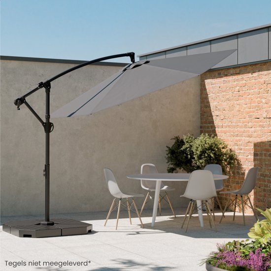 LifeGoods Zweefparasol - Rond Ø300 cm - UPF 50+ en Waterdicht - Donkergrijs