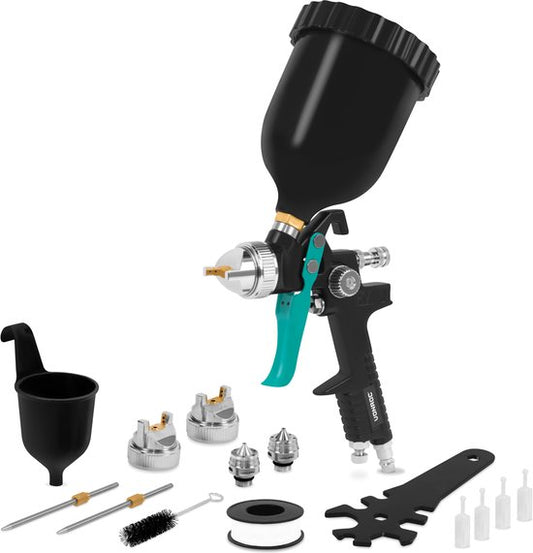 VONROC PRO Verfspuit – Verfpistool – HVLP design - 600ml tank - incl. 3 sproeiers – 2-10 bar - Universele EURO/DIN 7.2mm koppeling