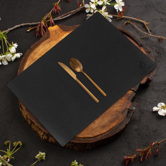 Castagnola Lederlook Placemats - Antislip Placemat van Kunstleer - Waterafstotende Onderlegger - Onderzetter - Placemats kunststof - 6 Stuks - 45 x 30 cm - Zwart
