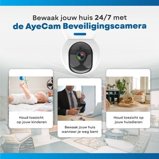 AyeCam Beveiligingscamera – Met App - WiFi - Bewegingssensor - Incl. 32GB SD - Camera Beveiliging - Huisdiercamera