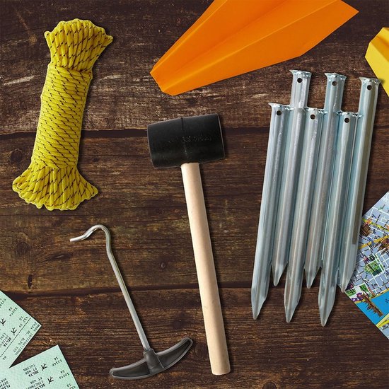 Camping set 9 delig - Hamer - Haringen - Touw - Haringtrekker - Kamperen - Camping - Metaal