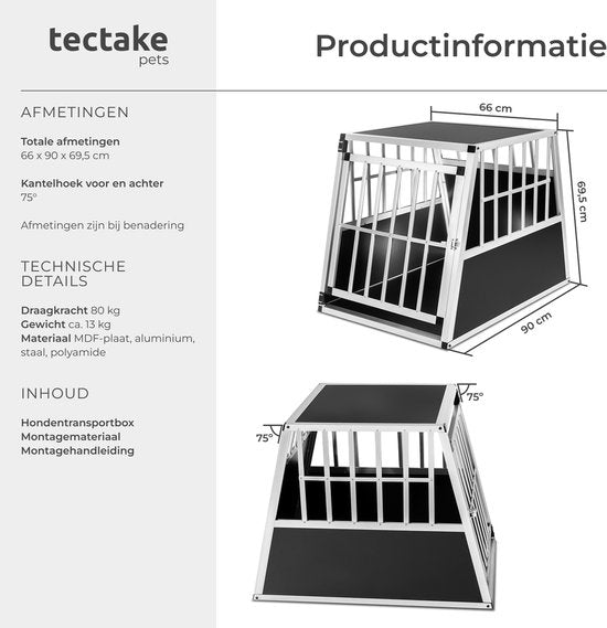 tectake® Autobench hondenbench Schnubi - Hondentransportbench - div afmetingen double of single (Single, 66 x 90 x 69,5 cm)