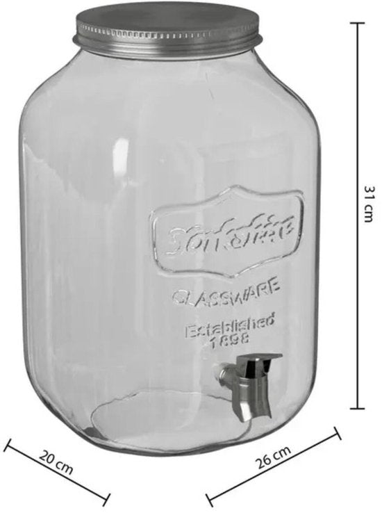 Secret de Gourmet drank dispenser - 8 liter - met kunststof kraantje en schroefdeksel - Glas - Sapdispenser - Drankdispenser