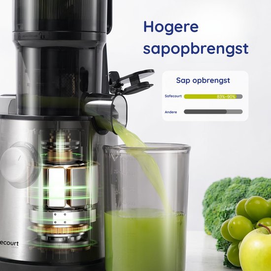 Safecourt Kitchen Sapcentrifuge - Slowjuicer voor Groenten & Fruit - XXL Vulopening - Krachtigste 200W motor