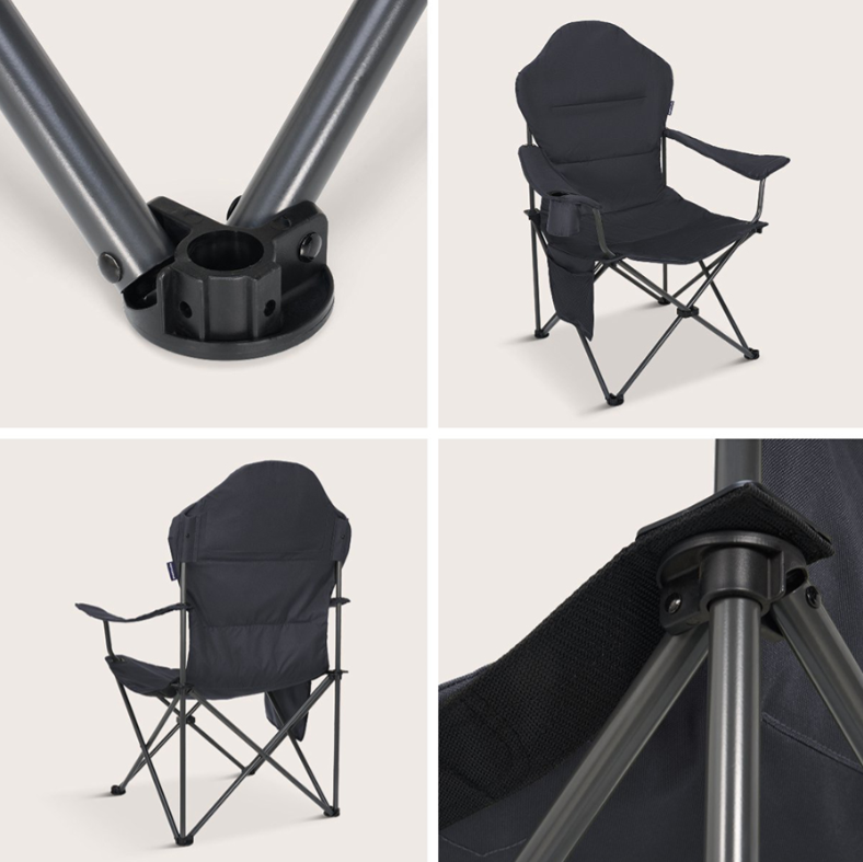 TRVLMORE Campingstoel XXL - Opvouwbaar - 160KG Draagvermogen - Incl. Draagtas - Klapstoel - Visstoel - Kampeerstoel - Vouwstoel - Grijs