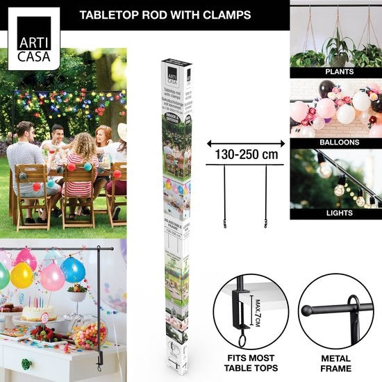 Arti Casa Tafelstang - Decoratieframe - met Klemmen - voor Bloemen, Ballonnen, Lampjes en Planten - Trouwboog - Metaal - Zwart