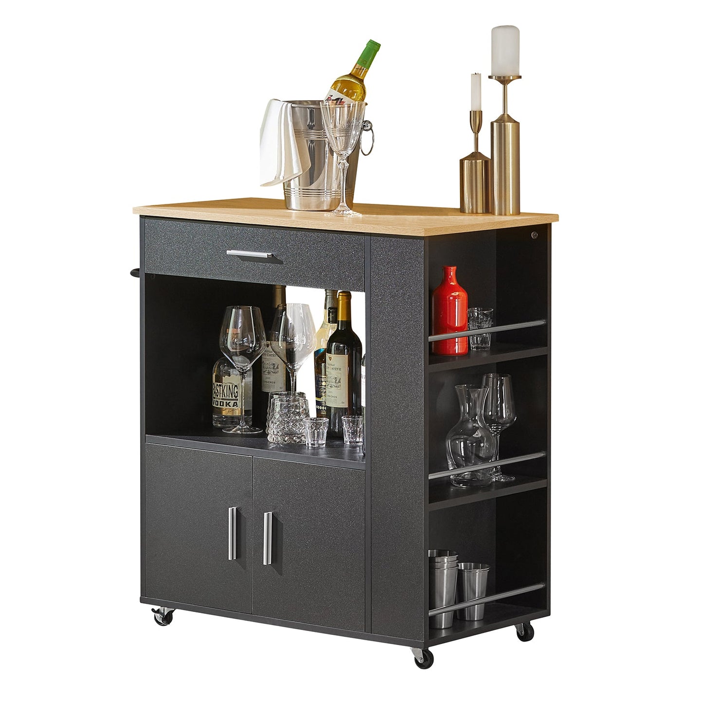 SoBuy FKW113-SCH Multifunctionele Keukentrolley met Wielen – 82x46x88 cm – Zwart