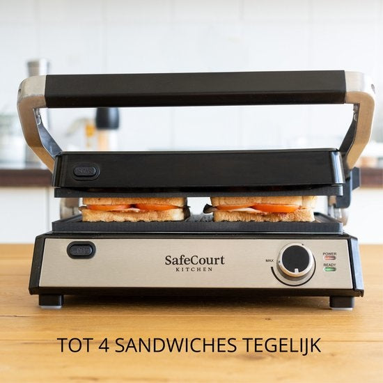 Safecourt Kitchen - 3-in-1 contactgrill - Broodrooster - Verwijderbare platen - 180 °C grill -  RVS