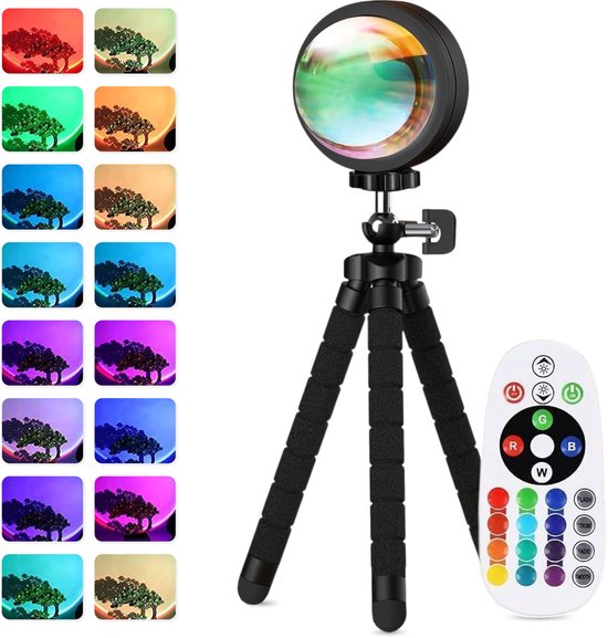 Sunset Lamp - incl app en afstandbediening - Tiktok Projectielamp - Sfeer Projector - Verlichting - 16 kleuren - Luft