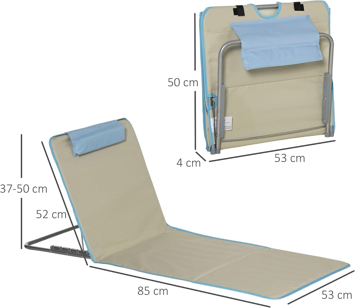Outsunny Opvouwbare strandmatten met verstelbare rugleuning - 2 stuks - 124 x 53 x 35–45 cm - Beige/Blauw