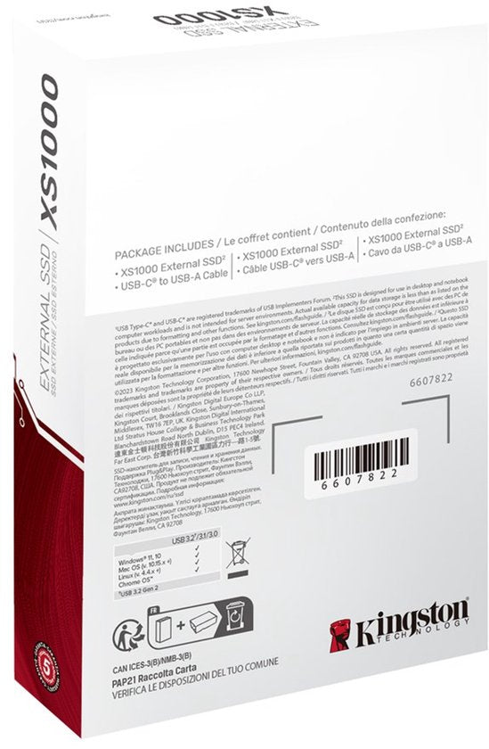 Kingston XS1000 Serie - Externe SSD - 1TB - Snelle Overdracht - USB-C