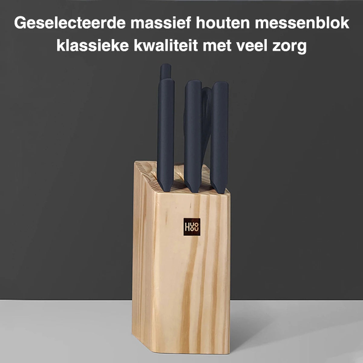 HuoHou Keukenmessenset met Houten Blok - 6-delig - RVS