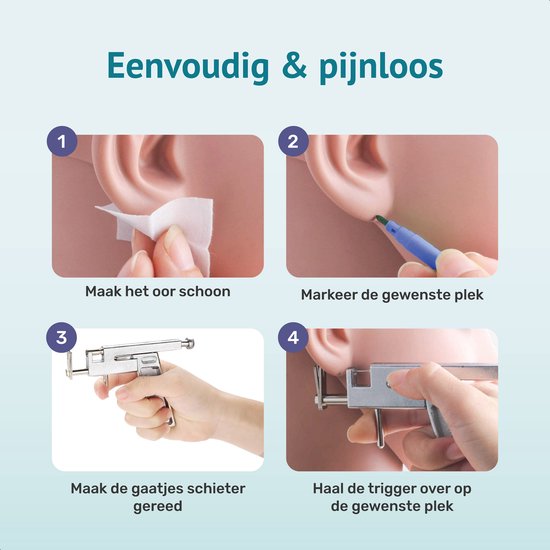 Oorbel schieter set - Metaal - Incl. Studs - Piercing - Kit - Gun - Oorpiercing - Pistool - Naald - Gaatjes schieter - Tang