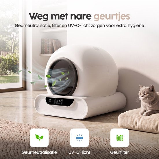 Infinity Goods Automatische Kattenbak XXL - Zelfreinigende Kattenbak - Incl. App - 75L - Met Kattenbakmat en 3 Rollen Opbergzakjes