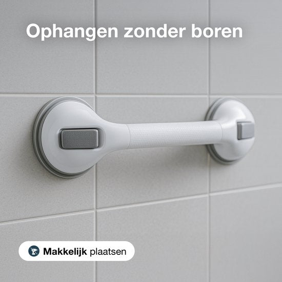 Luft Handgreep met Zuignap - Voor in de Douche - 2 stuks - Douchegreep voor in de Badkamer - Wandbeugel - Extra veilig & sterk model - 40cm - Luft - Handgreep badkamer