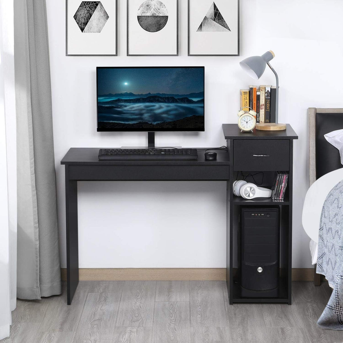 Yaheetech Computertafel - Met Lade en 2 Legplanken - 112 x 50 x 82 cm - Zwart