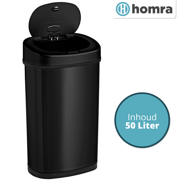 Homra Fonix Sensor Prullenbak 50L – Automatisch Deksel – Zwart RVS
