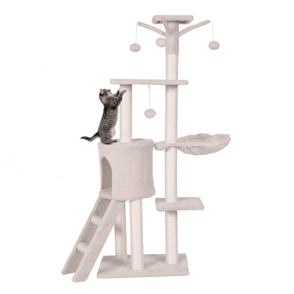 Coast Krabpaal voor katten - 6 verdiepingen - sisalpalen en pluche bekleding - beige - 93 x 36 x 140 cm