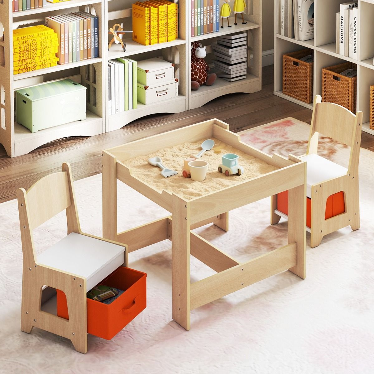 Coast Kindertafel en Stoelset - Houten activiteiten tafel - Dubbelzijdig blad - Naturel