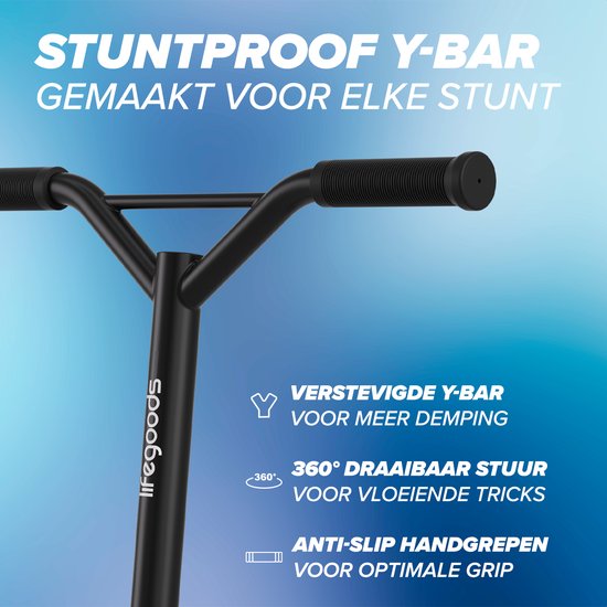 LifeGoods Stuntstep Fly Pro - 6+ Jaar - Step voor Kinderen - Jongens/Meisjes - 100mm - 100KG - Zwart/Blauw