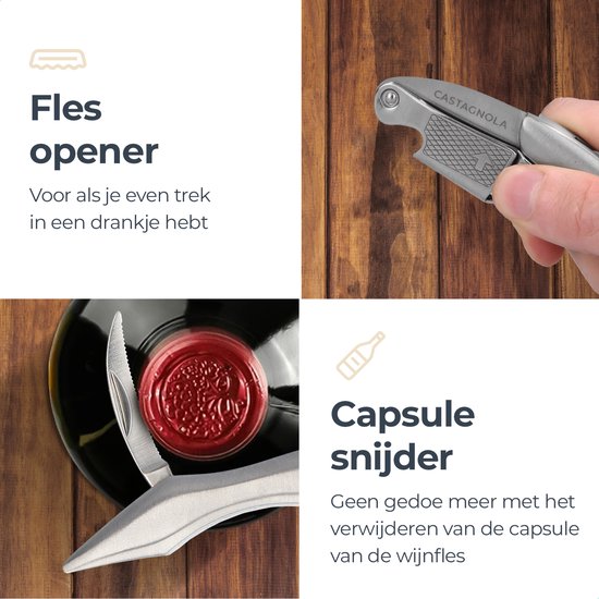 Castagnola Kurkentrekker - Kelnermes - Wijnopener - Wijn opener - Flesopener - Hefboom - Deluxe - Volledig RVS