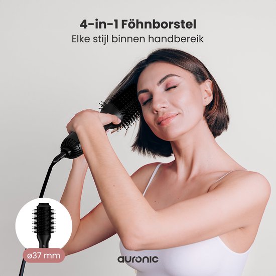 Auronic 4-in-1 Föhnborstel - Airstyler - Kammen - Stijlen - Krullen - Föhnen - 37 mm Krulborstel - 360 Graden Airflow - Zwart/Zwart