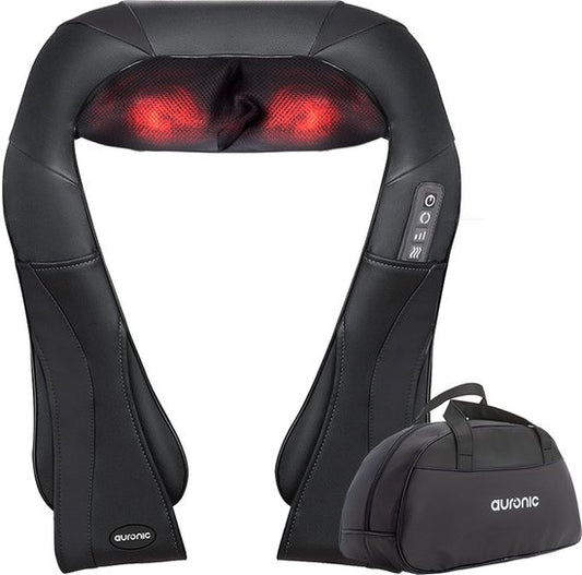 Auronic Shiatsu Massagekussen - Elektrisch Nekmassage Apparaat - Massage Apparaten - Nek en Schouder - Infrarood - Inclusief Draagtas - Zwart
