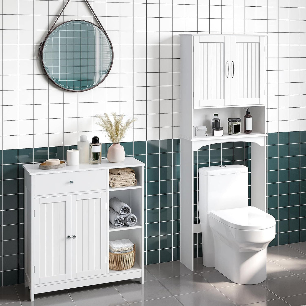 Yaheetech Badkamerkast met Lade en Deur - Verstelbare Planken - 80 x 75 x 30 cm - Donkergrijs