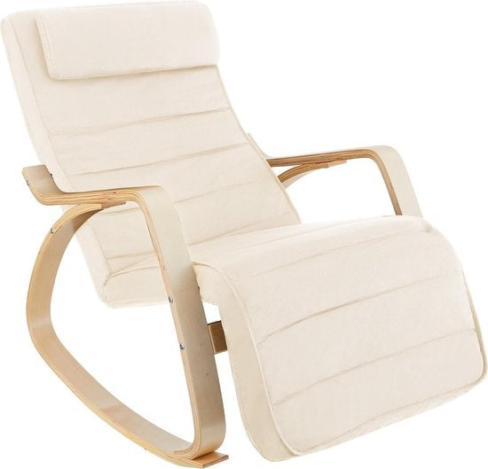 tectake® Schommelstoel - Kussen & Verstelbare Voetsteun – Tot 150 kg – 67 x 115 x 86 cm – Beige