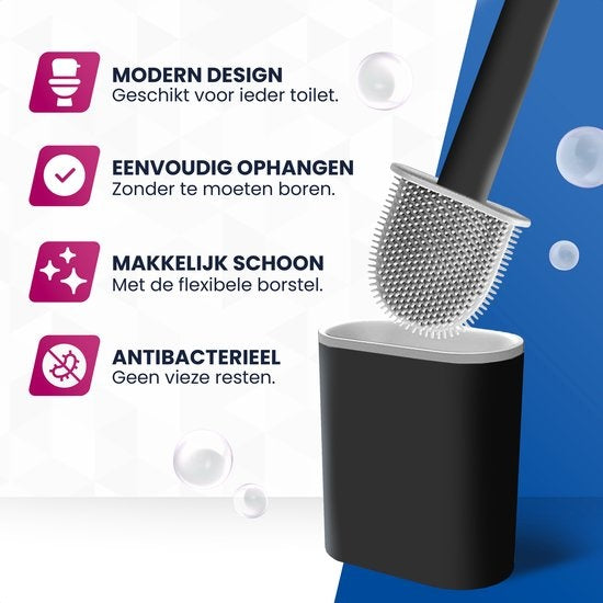 Roegaarden WC Borstel met Houder – Toiletborstel – Siliconen – Vrijstaand En Hangend – Zwart