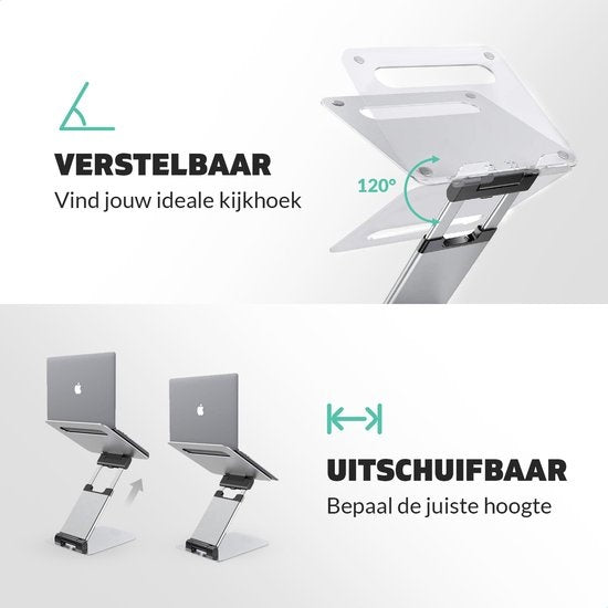 LURK® Laptop Standaard Ergonomisch - Aluminium Laptop Verhoger - Staand werken - Verstelbaar en Opvouwbaar - Silver