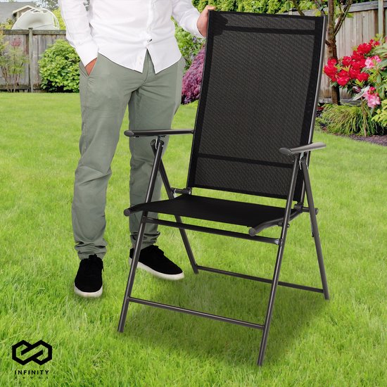 Infinity Goods Tuinstoel - 7 Verstelbare Standen - Inklapbaar - Tuin of Balkon - Weerbestendig - Textileen - Zwart