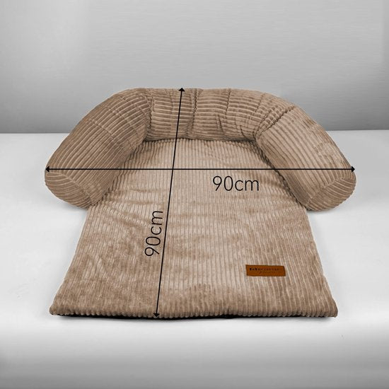 By Cee Cee Origineel Hondendeken Bank – Hondenkleed Bank - Hondenmand - Premium - Volledig Afritsbaar – Royal Collection - Rib Licht Bruin - Maat M - 90x90