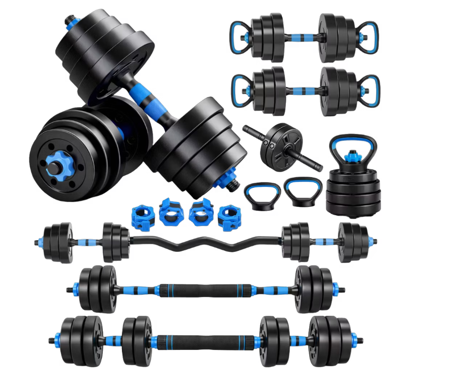 Organess Modulaire Halterset 28,5 kg - Verstelbare Dumbbell & Barbell Set met Kettlebell en Ab Roller - Zwart