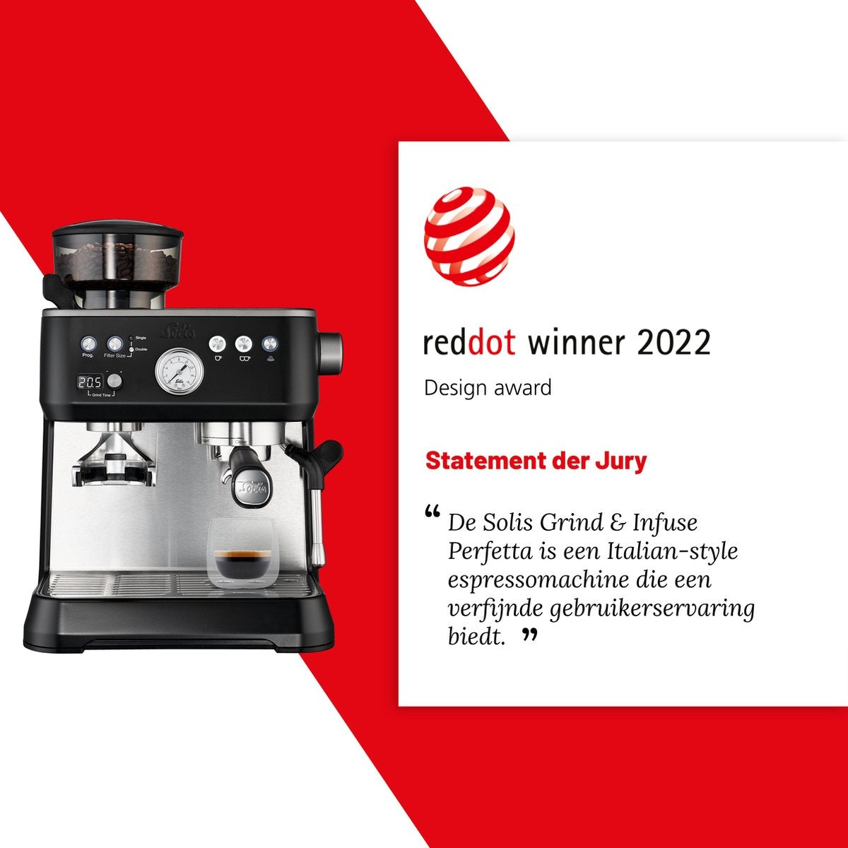 Solis Grind & Infuse Perfetta 1019 Espressomachine - Pistonmachine - Koffiemachine met Bonen - Zwart