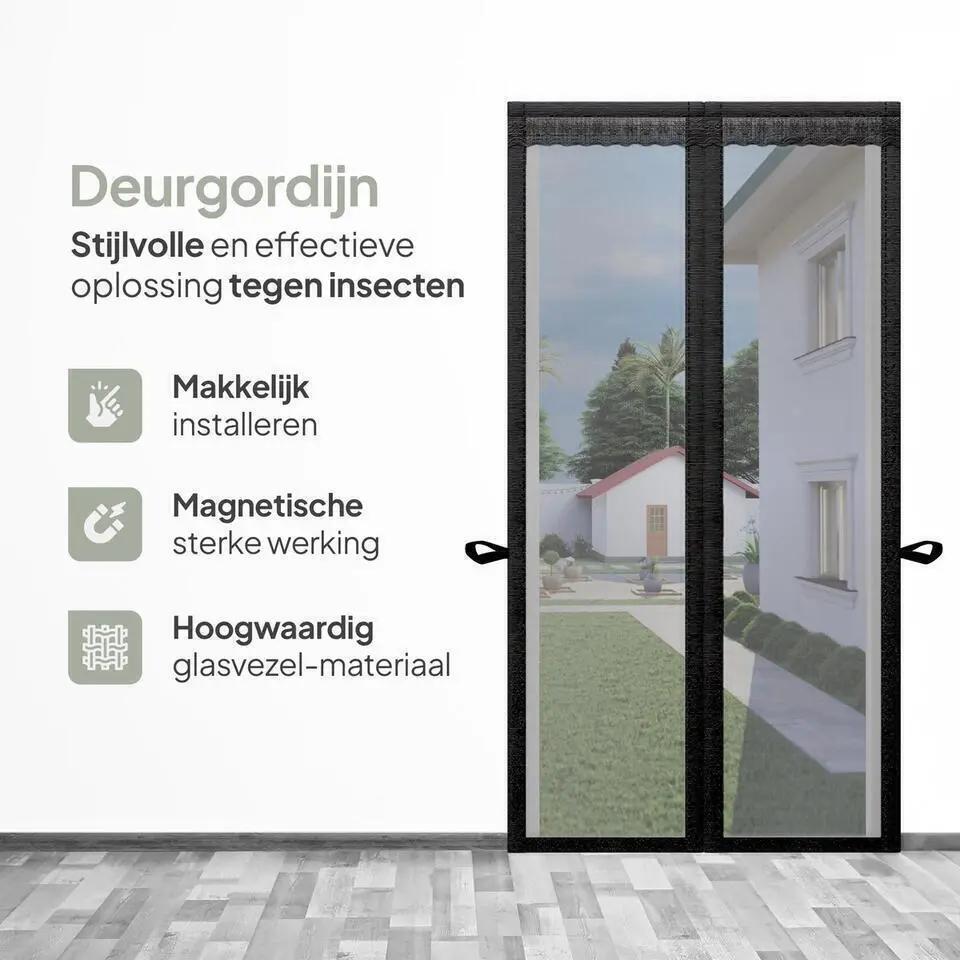 O'DADDY Deurgordijn Deluxe Fiber Magnetisch Vliegengordijn – Voorzien Van Zelfsluitend Mechanisme En Geen Zichtbare Banen En Complete Klittenband Bevestiging – Voor Kinderen En Huisdieren – Zwart Glasvezel – 92 x 230 cm