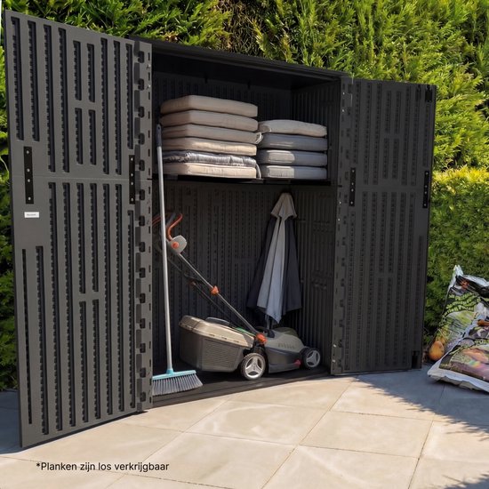 LifeGoods Tuinkast Verticaal - 1340L - Opbergkast - Waterdicht & UV-bestendig - Tuinbox - Zwart