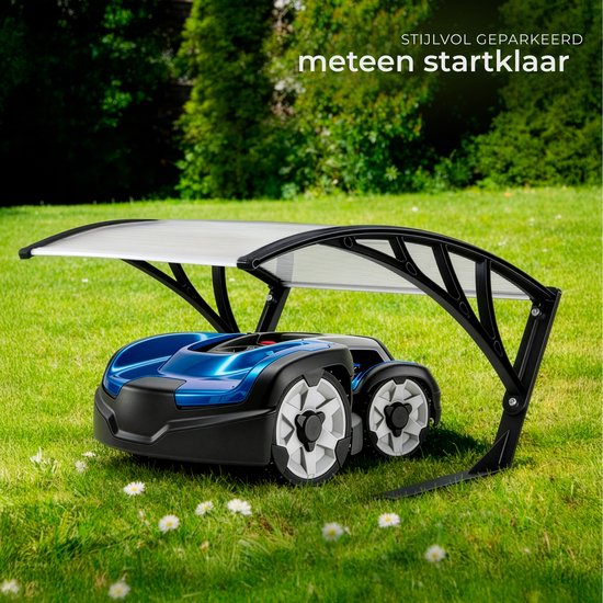tectake® Garage voor Robotmaaier - Grasmaaier Carport - Robot Maaier Laadstation Afdak - Weerbestendig - 81 x 100 x 48 cm - Inclusief 4 Grondpennen - Transparant