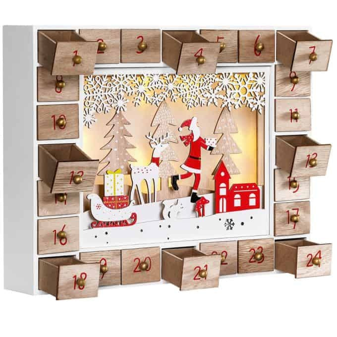 Spielwerk – Adventskalender - LED - Kerstman - MDF